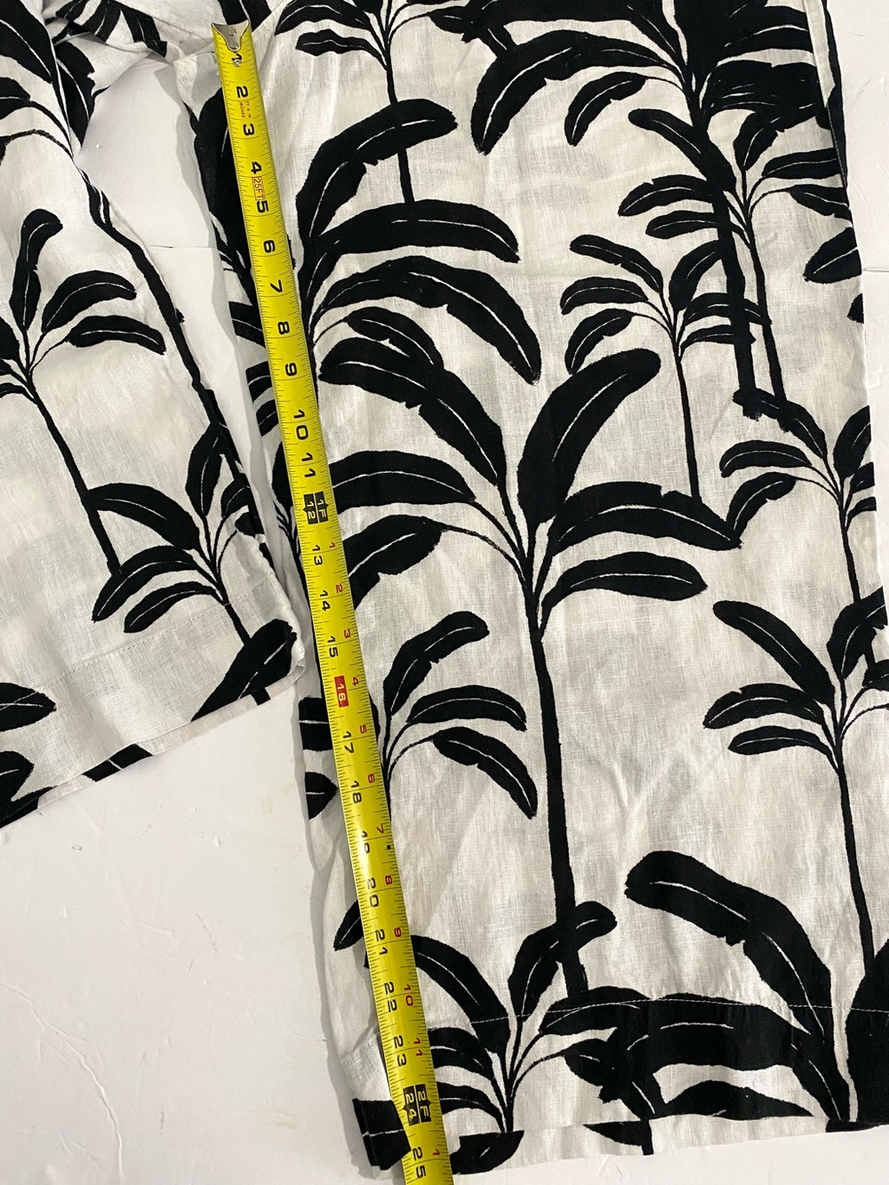 Tahari White Linen Wide Leg Black Tropical Leaf Print Pants XL Elastic Pull On - Picture 10 of 10